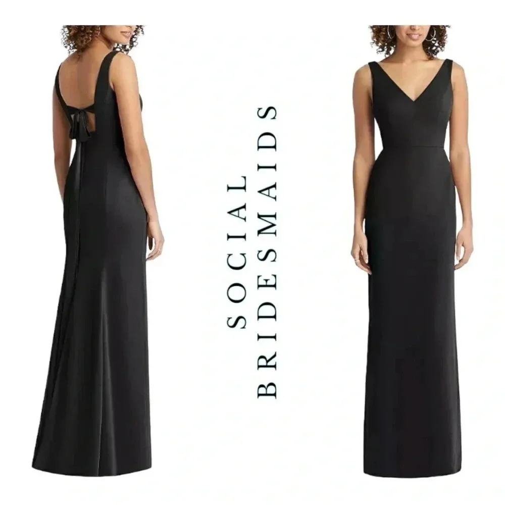 239. SOCIAL BRIDESMAIDS SLEEVELESS TIE BACK CHIFFON TRUMPET GOWN‎ DRESS SIZE 2